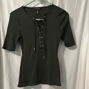 White House Black Market Green Tie Front Short Sleeve Blouse